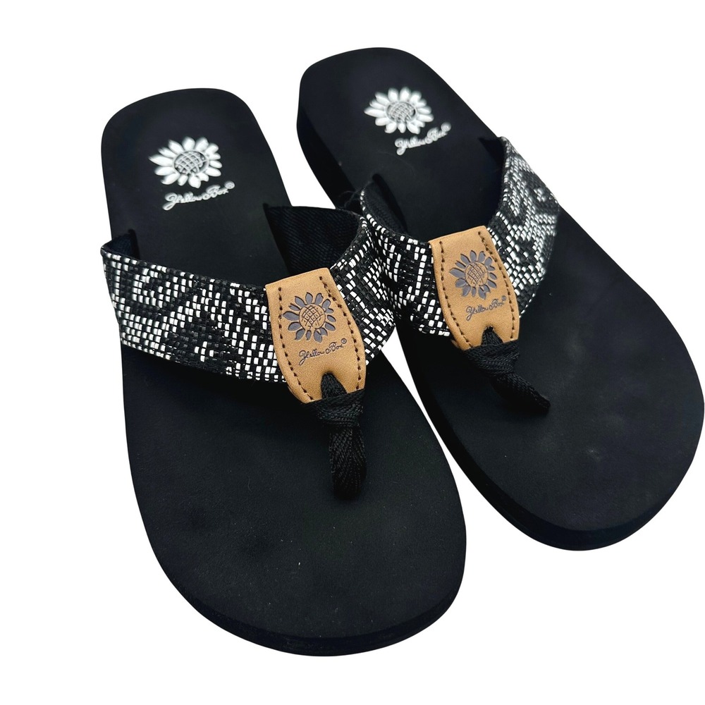 Yellow Box Flander Womens Black Woven Diamond Platform Flip Flop Sandals  7